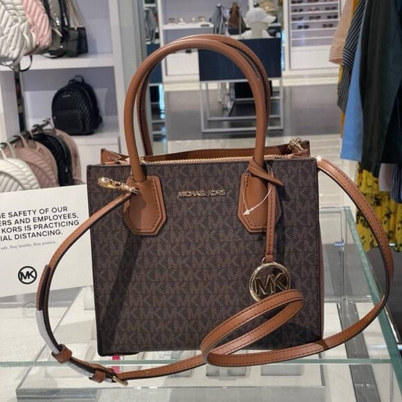 MICHAEL KORS MERCER MEDIUM MESSENGER CROSSBODY SATCHEL BAG MK BROWN SIGNATURE - Picture 10 of 10